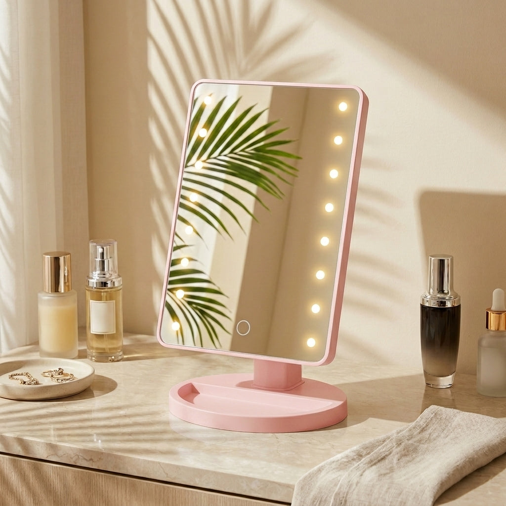 Lyvra | Lusterko do Makijażu LED GlowPerfect z Regulacją Jasności i 16 Diodami