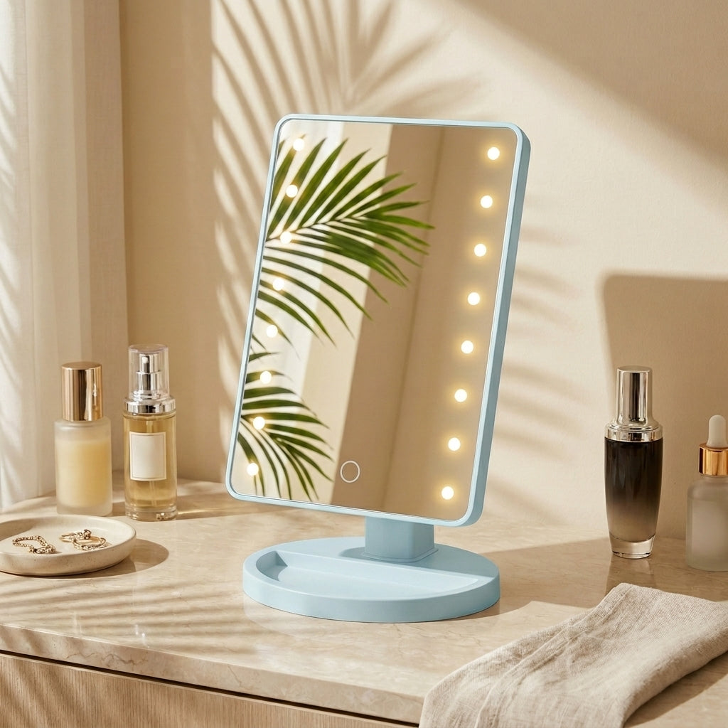 Lyvra | Lusterko do Makijażu LED GlowPerfect z Regulacją Jasności i 16 Diodami